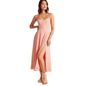 Abercrombie & Fitch Light Pink Maxi Dress — Button‑Front, Spaghetti Straps, Size